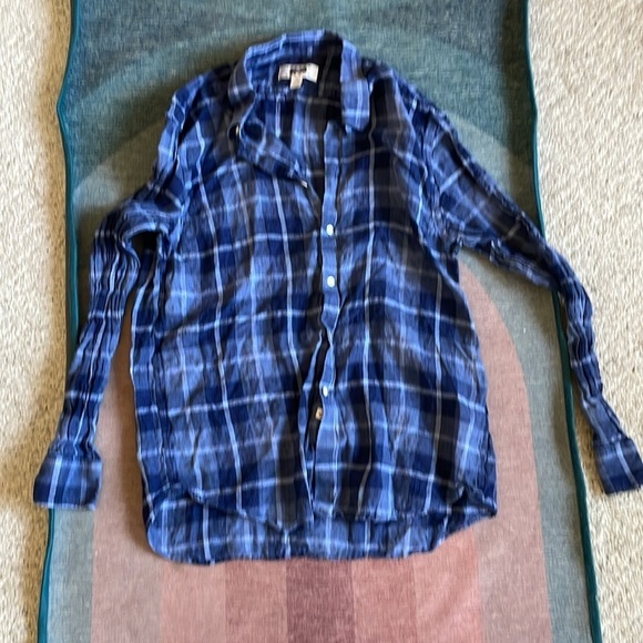 Joseph Abbound Men's Blue Plaid Linen Button Down Shirt - Picture 5 of 6